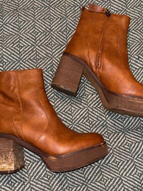 Zodiac Cognac Brown Platform Ankle Boots